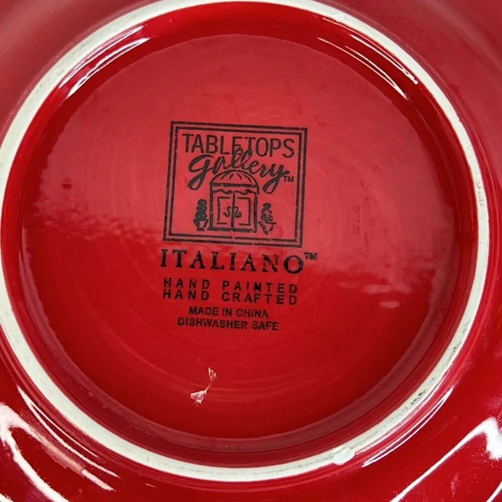 3 Tabletops Gallery Italiano Red Salad Luncheon Plates‎ Round Hand Painted 8.75